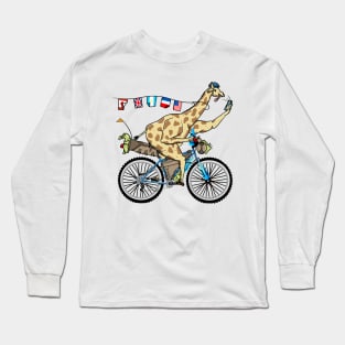 Giraffe riding a bikepacking bike Long Sleeve T-Shirt